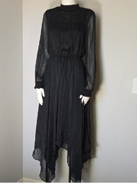 Nanette Lepore Dresses & Skirts - Nanette Lepore Sheer Long-Sleeve Handkerchief Hem Dress, Black w Silver, Sz 8